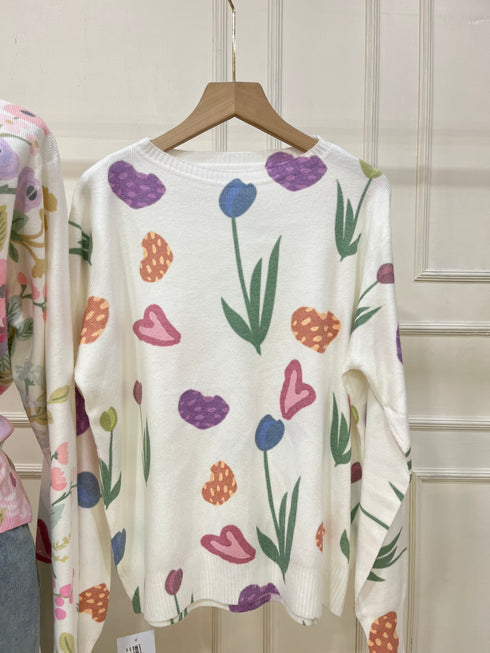 Winter Knitted Floral Print Pullover